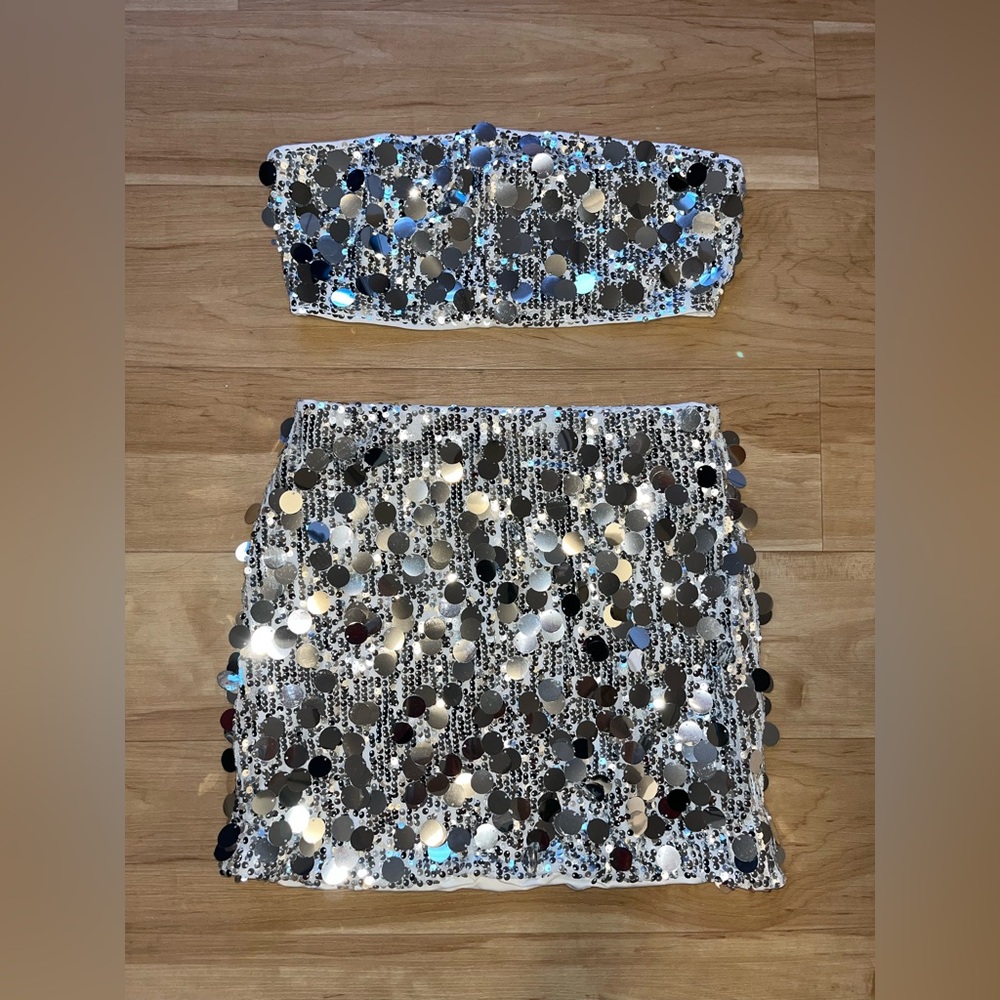 Disco Sequin two piece skirt and bandeau top set